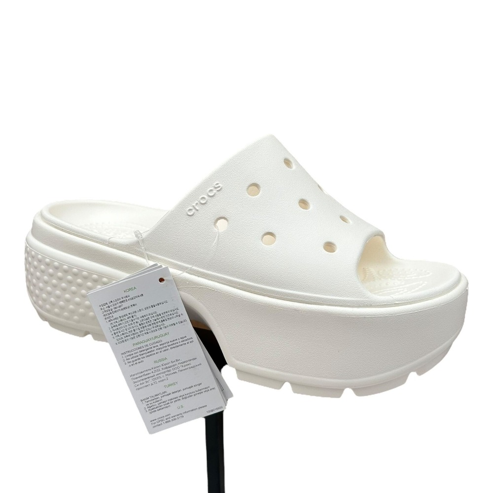 Crocs Women's Stomp Style Slide Sandals Size 8-8.5 Solid White Chunky Block Heel